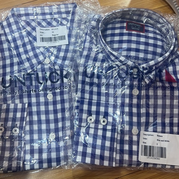Untuckit Belleza Blue and White Checkered Button Down Shirt Collared Size 2 & 10 - Picture 2 of 2